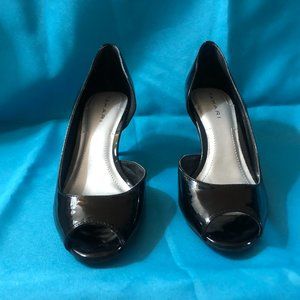 Tahari Peep Toe Black Patent Leather Pumps